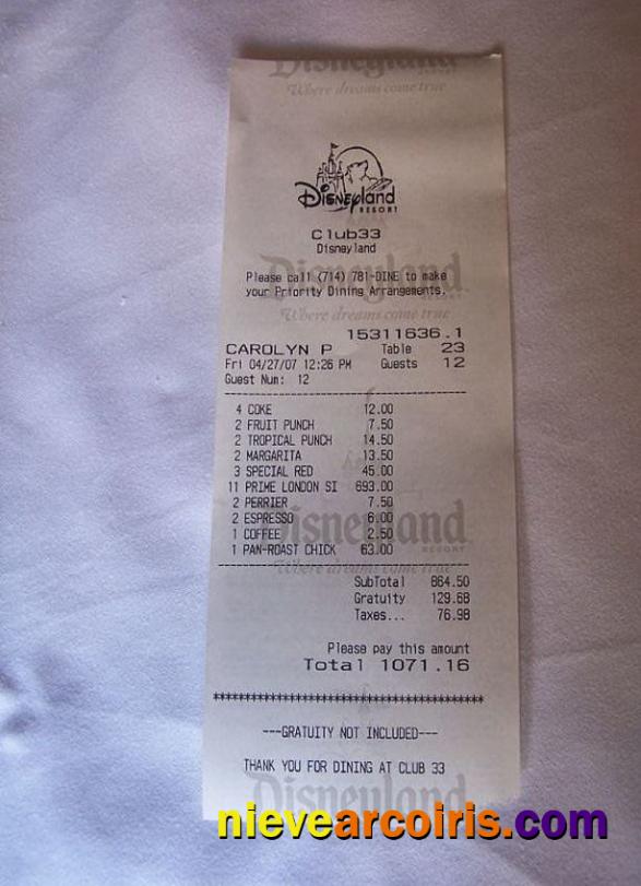 Disneyland payment receipt